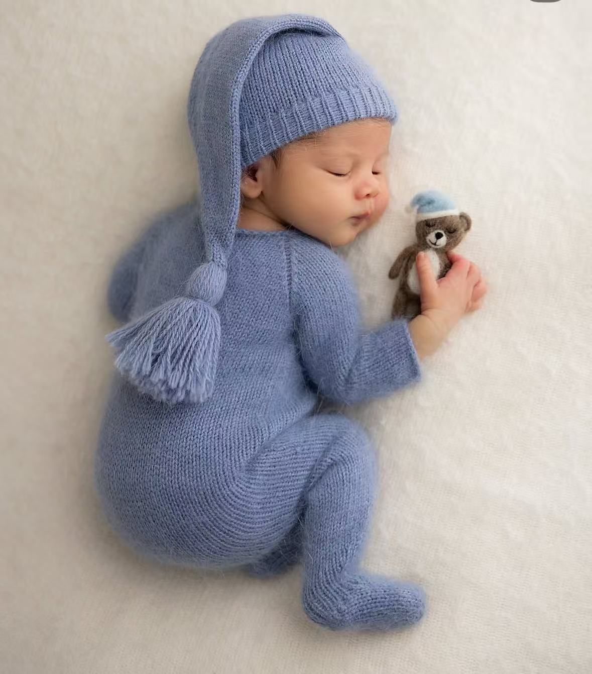 Infant Photography Props Outfit - Nowy, dziergany zestaw dla noworodka: kombinezon
